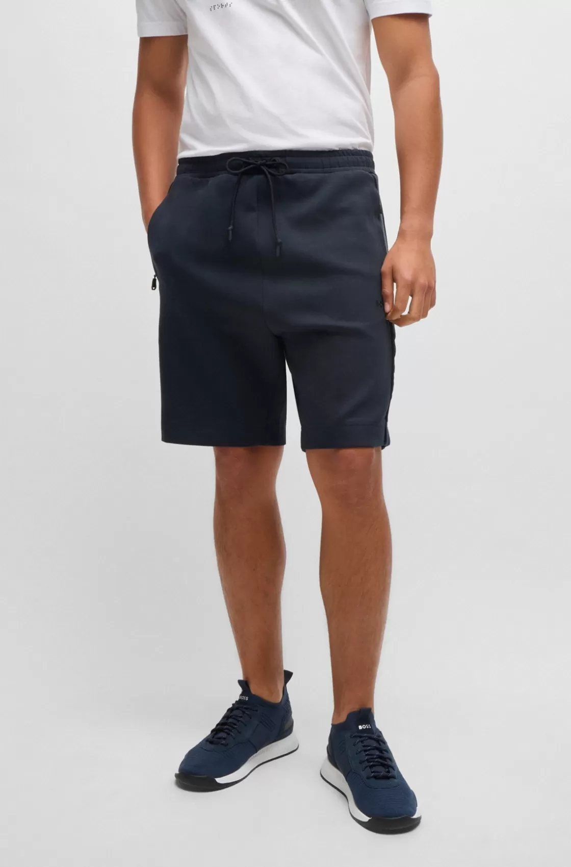 HUGO BOSS Stretch-cotton Shorts With Embossed Artwork Dark Blue Best
