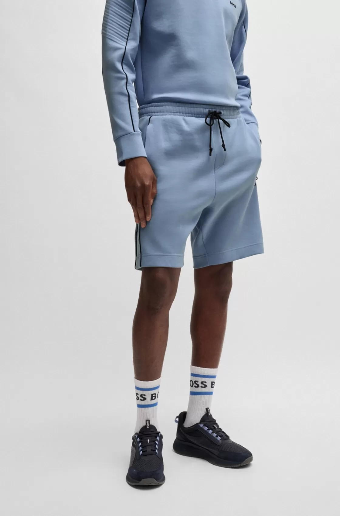 HUGO BOSS Stretch-cotton Shorts With Embossed Artwork Light Blue Discount