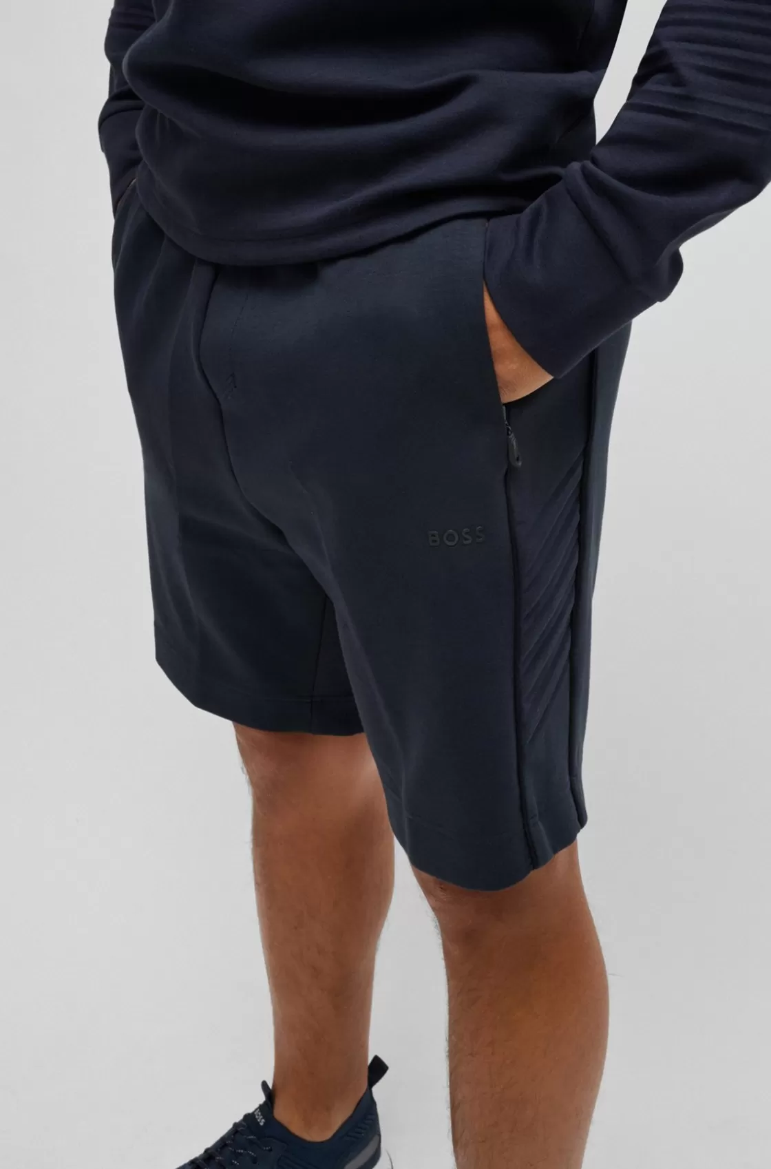 HUGO BOSS Stretch-cotton Shorts With Embossed Artwork Dark Blue Best