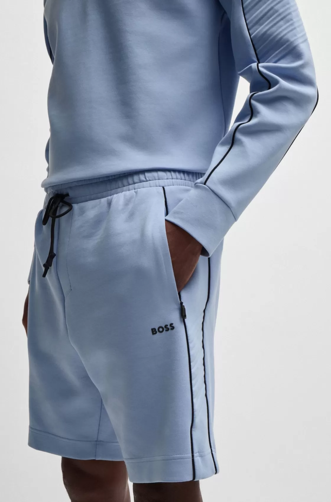 HUGO BOSS Stretch-cotton Shorts With Embossed Artwork Light Blue Discount
