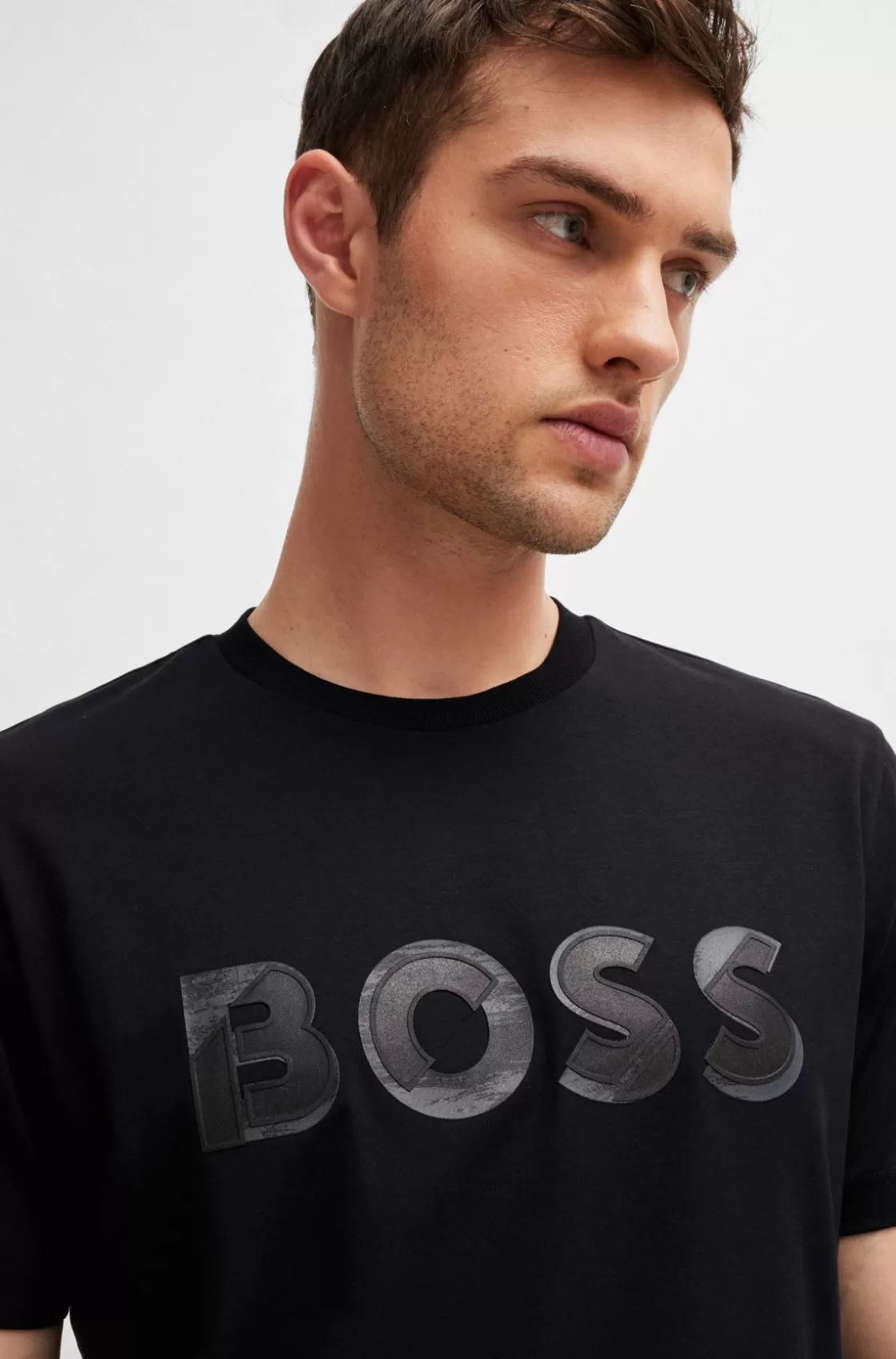 HUGO BOSS Stretch-cotton Short-sleeved T-shirt With Logo Artwork Black Best