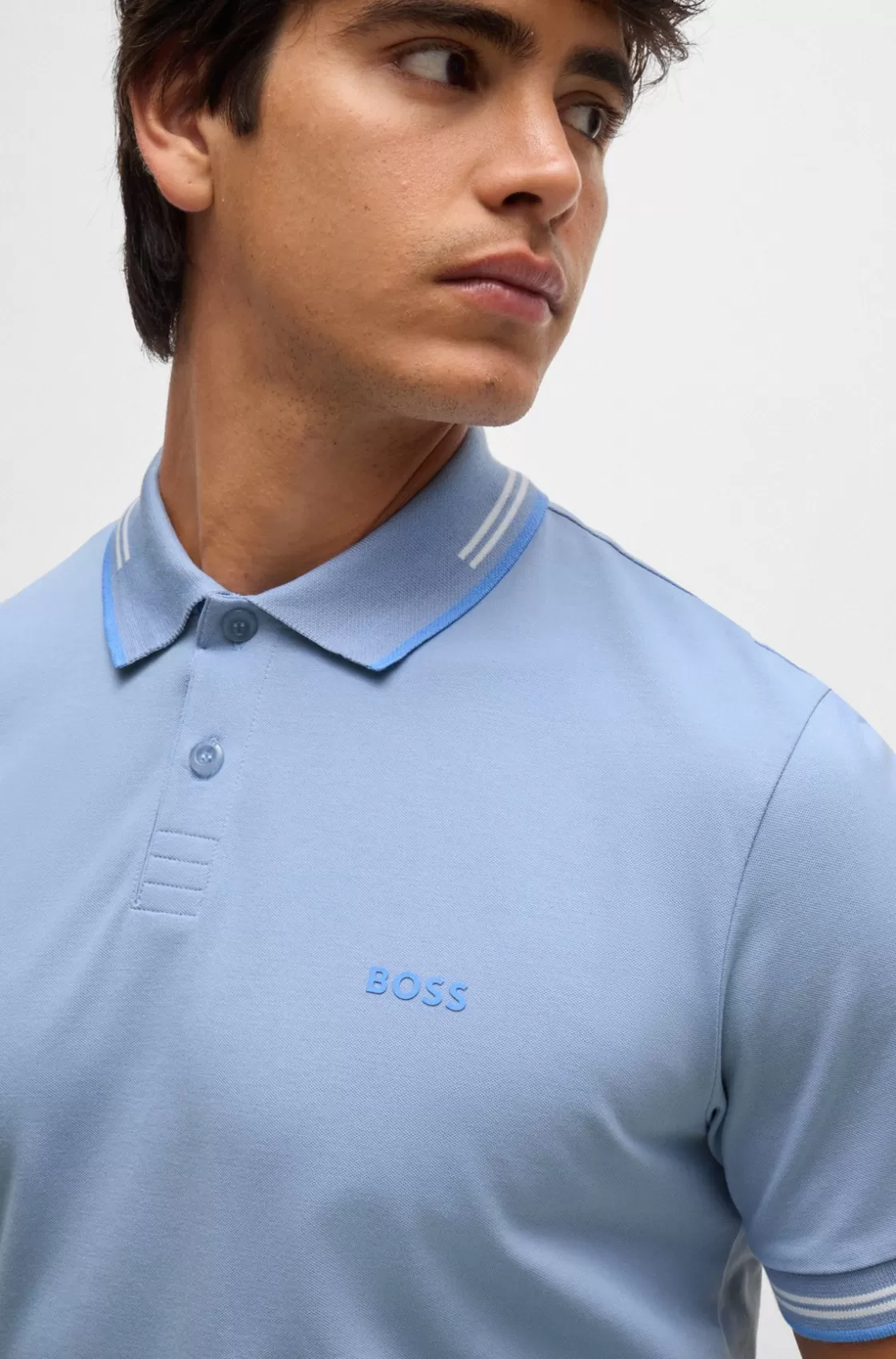 HUGO BOSS Stretch-cotton Slim-fit Polo Shirt With Branding Light Blue Discount