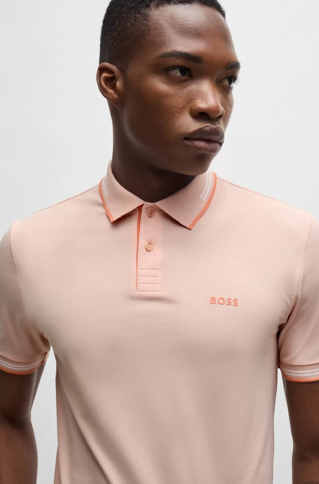 HUGO BOSS Stretch-cotton Slim-fit Polo Shirt With Branding Light Orange Fashion