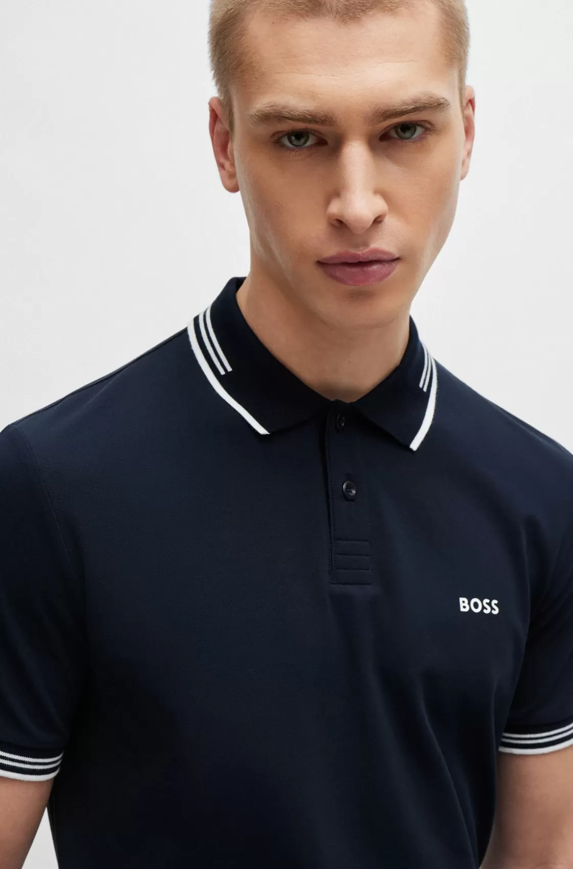 HUGO BOSS Stretch-cotton Slim-fit Polo Shirt With Branding Dark Blue Online