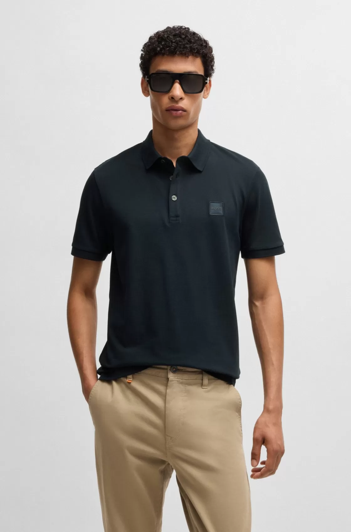 HUGO BOSS Stretch-cotton Slim-fit Polo Shirt With Logo Patch Dark Blue Store