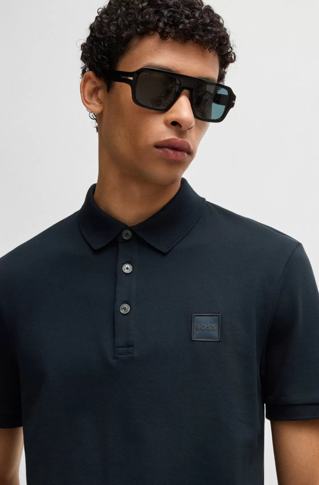 HUGO BOSS Stretch-cotton Slim-fit Polo Shirt With Logo Patch Dark Blue Store
