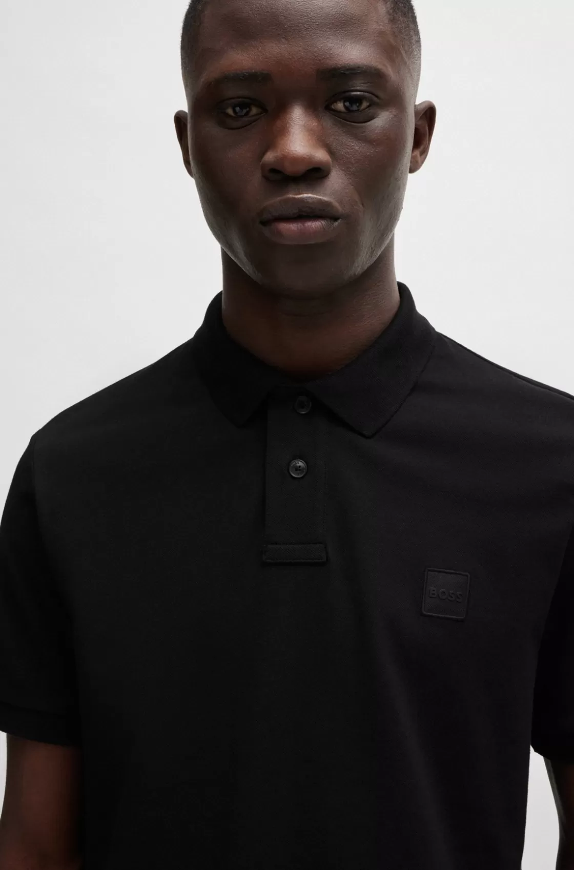 HUGO BOSS Stretch-cotton Slim-fit Polo Shirt With Logo Patch Black Hot