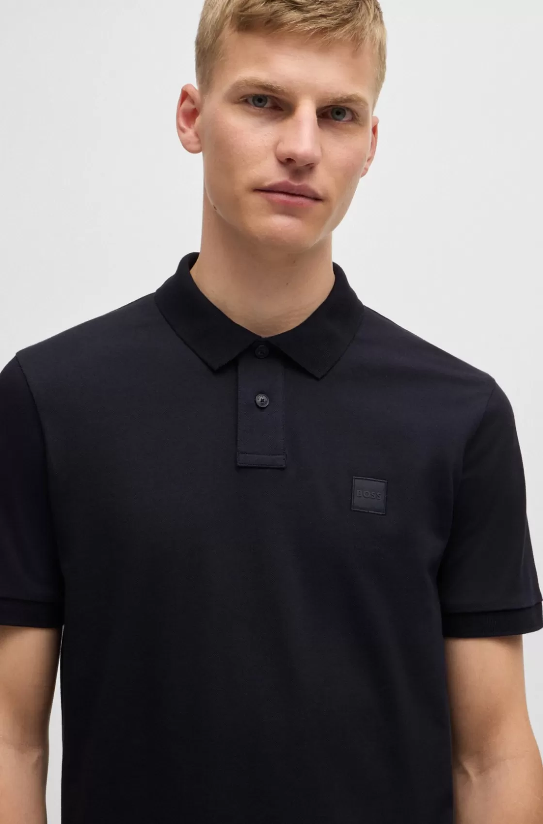 HUGO BOSS Stretch-cotton Slim-fit Polo Shirt With Logo Patch Dark Blue Hot