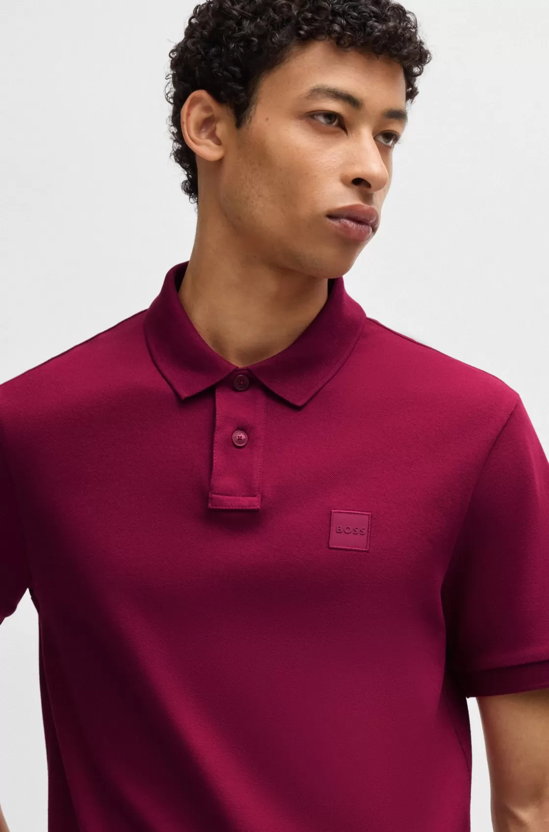HUGO BOSS Stretch-cotton Slim-fit Polo Shirt With Logo Patch Light Red Shop