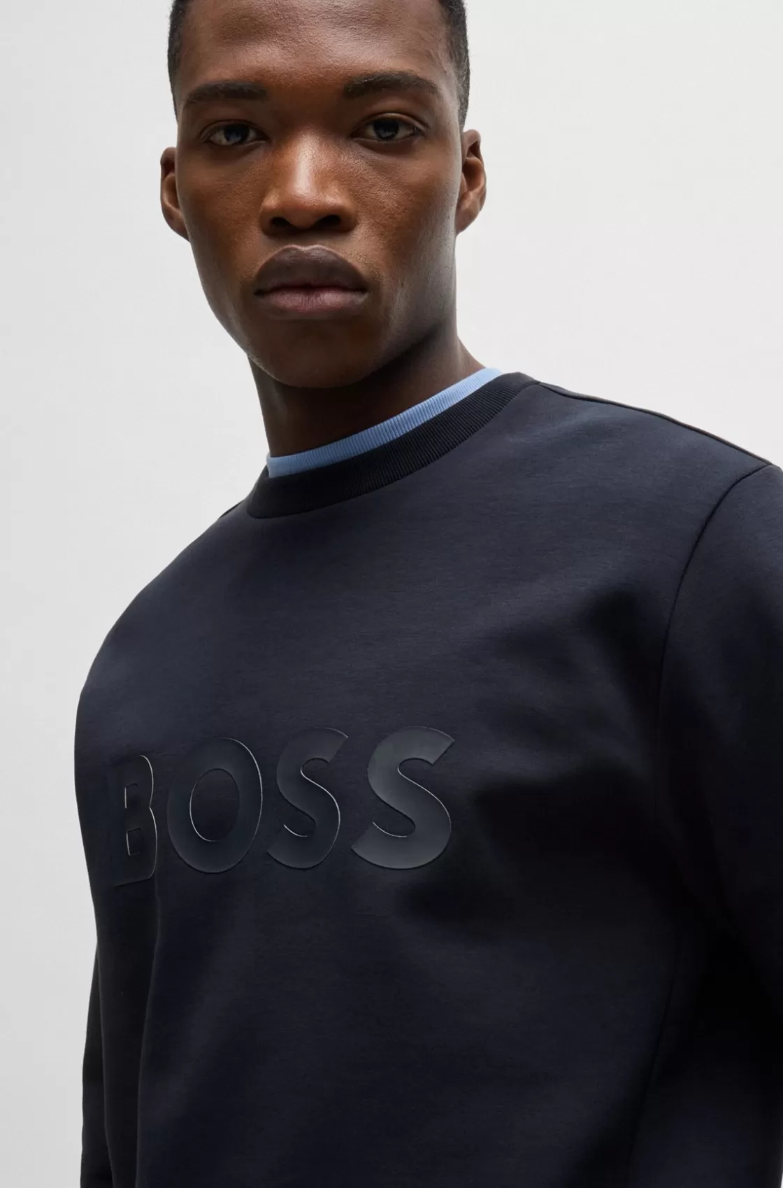 HUGO BOSS Stretch-cotton Sweatshirt With Sandwich Logo Dark Blue Shop
