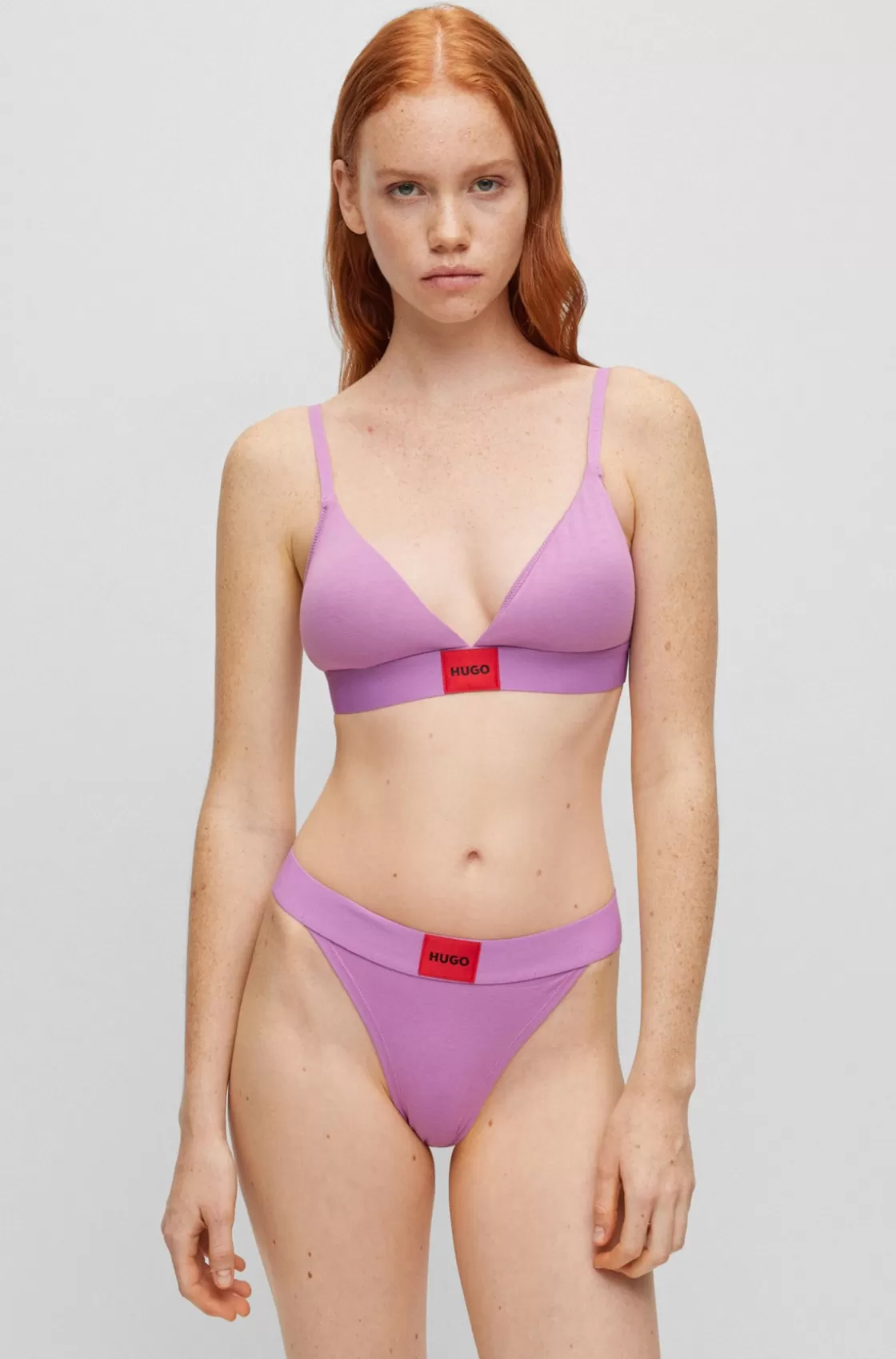 HUGO BOSS Stretch-cotton Thong Briefs With Red Logo Label Purple Online