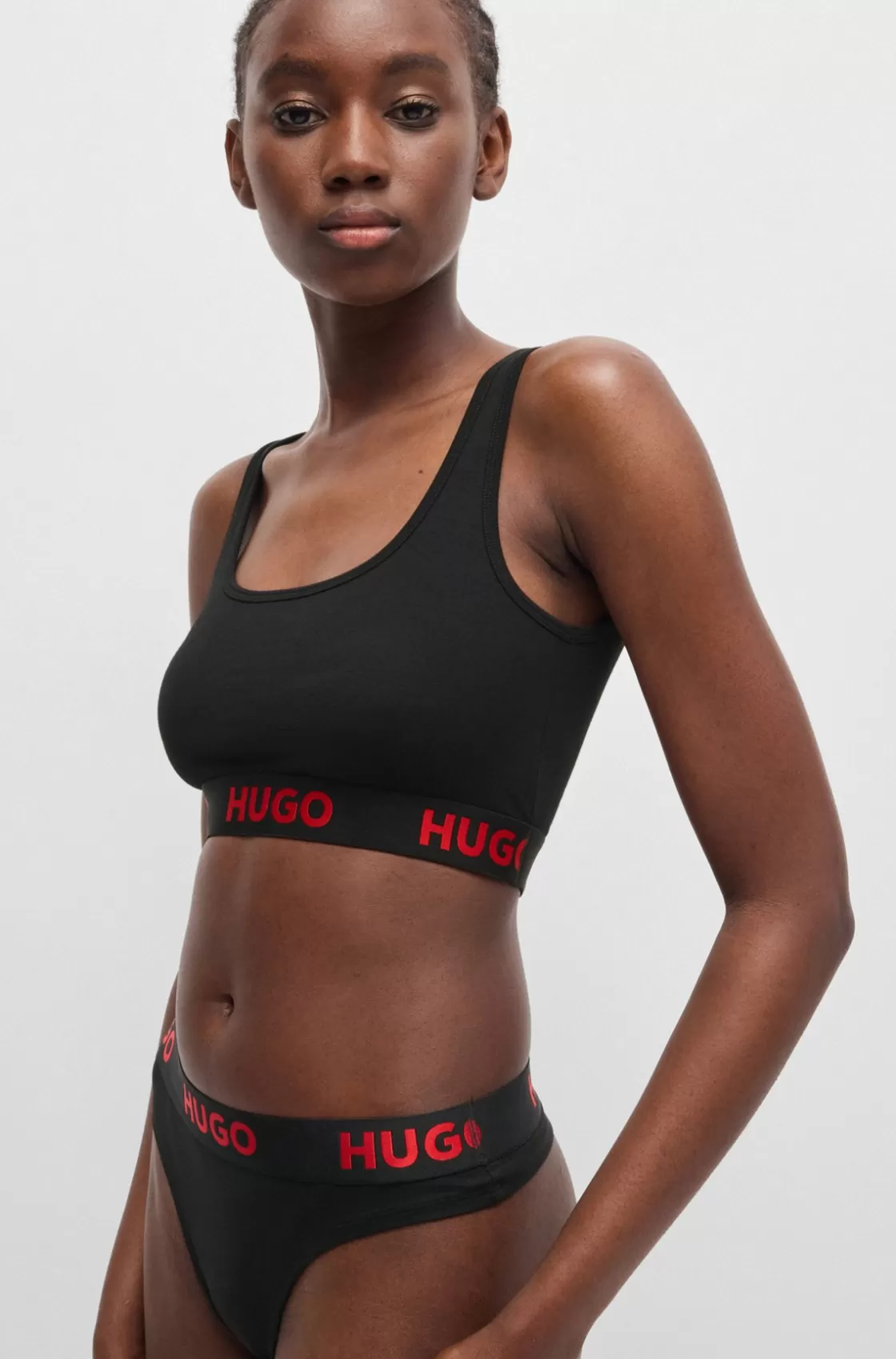 HUGO BOSS Stretch-cotton Thong With Logo Waistband Black Cheap