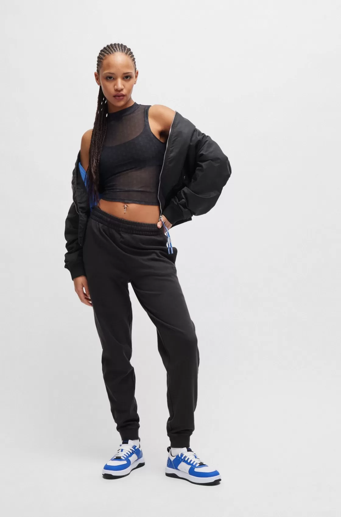 HUGO BOSS Stretch-cotton Tracksuit Bottoms With Embroidered Logo Black Store