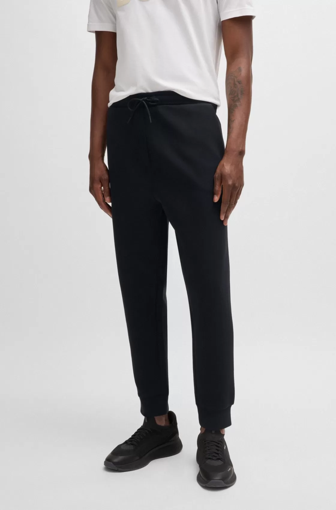 HUGO BOSS Stretch-cotton Tracksuit Bottoms With Logo Print Black Online