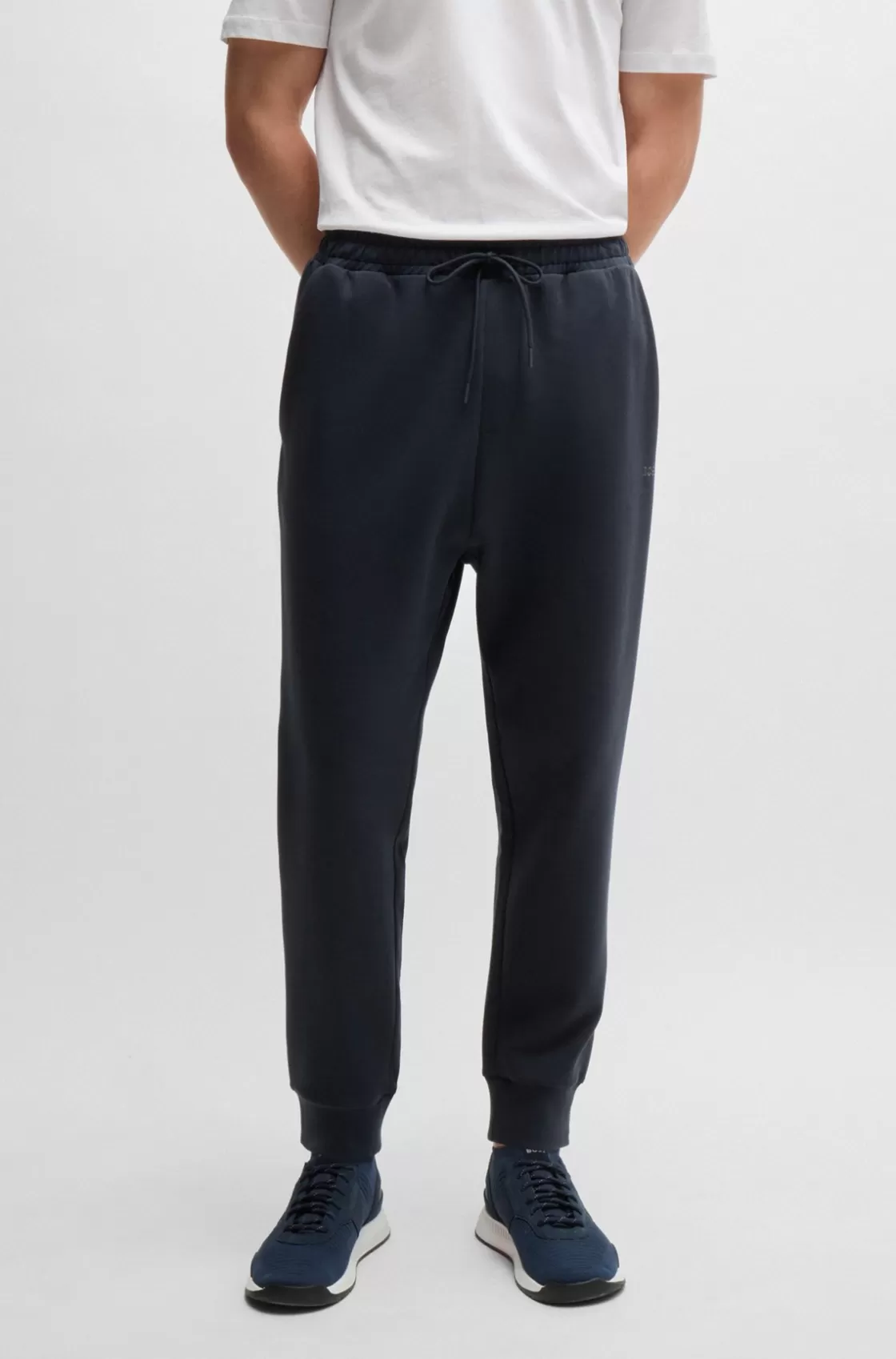 HUGO BOSS Stretch-cotton Tracksuit Bottoms With Logo Print Dark Blue Clearance