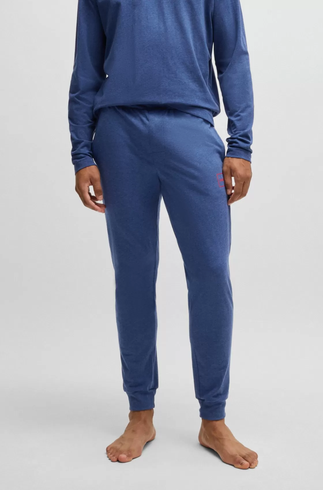 HUGO BOSS Stretch-cotton Tracksuit Bottoms With Logo Print Dark Blue Sale
