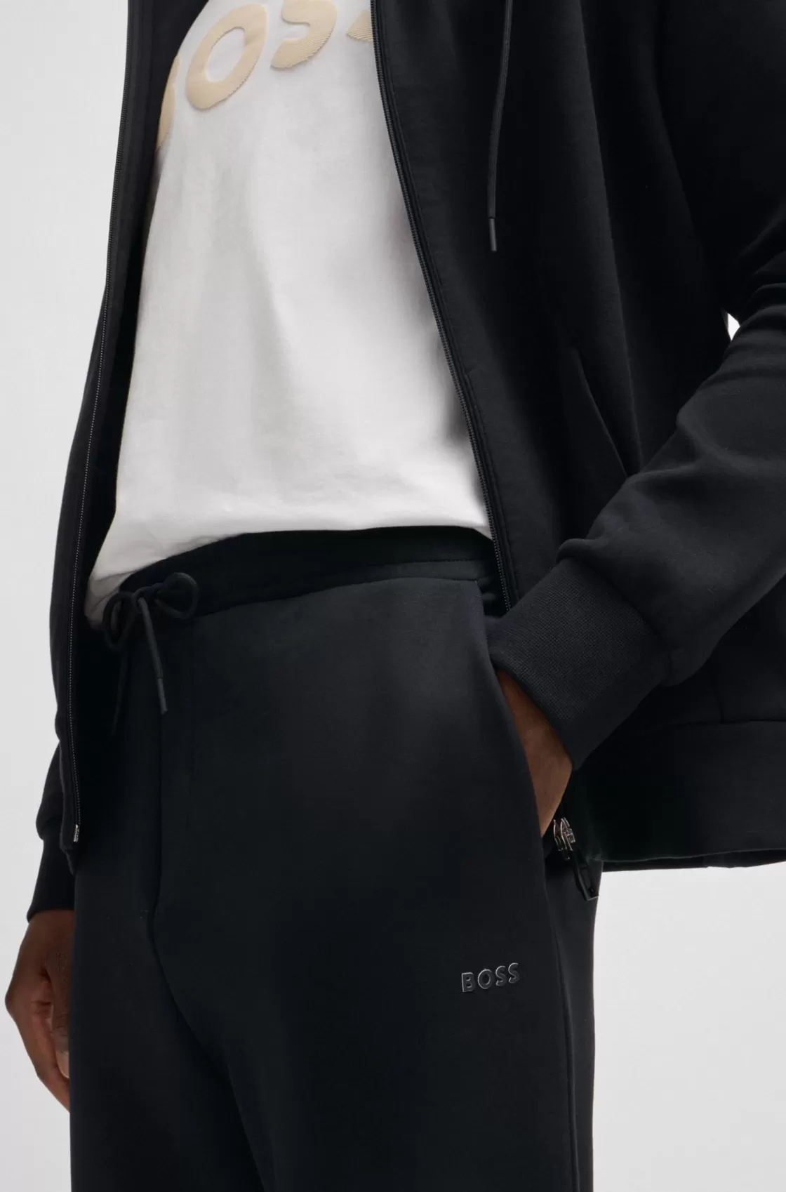 HUGO BOSS Stretch-cotton Tracksuit Bottoms With Logo Print Black Online