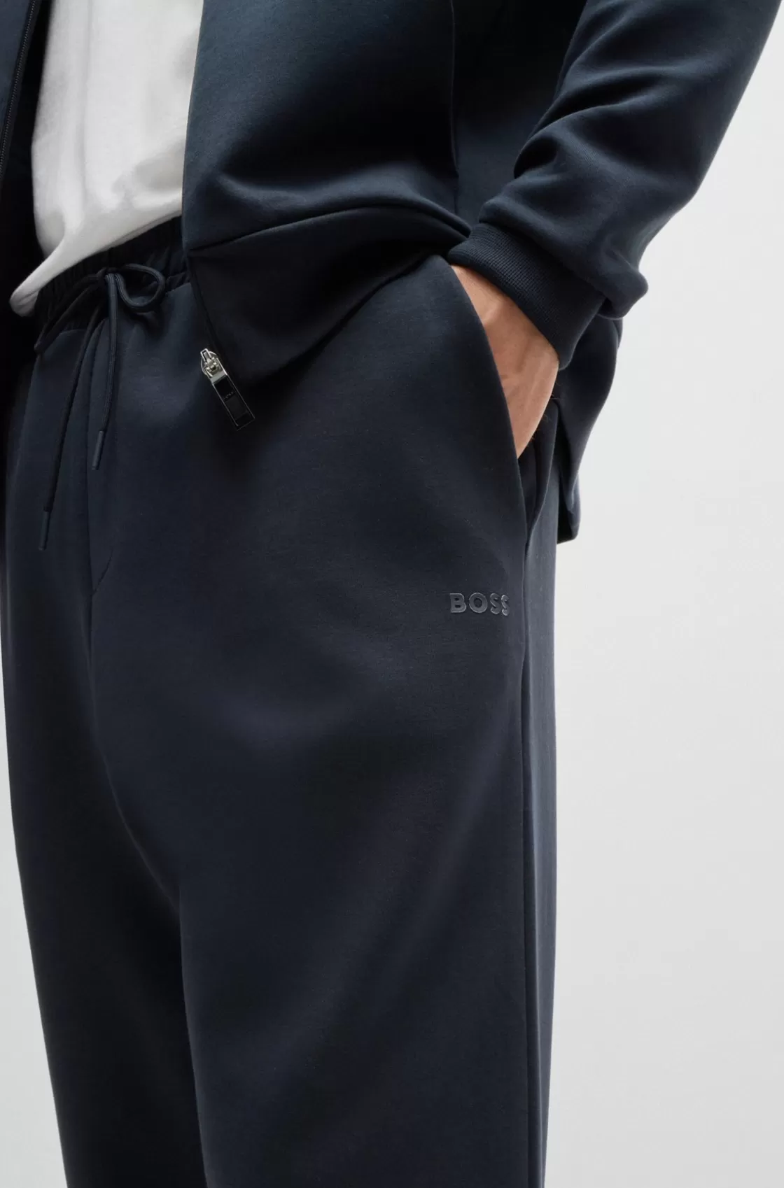 HUGO BOSS Stretch-cotton Tracksuit Bottoms With Logo Print Dark Blue Clearance