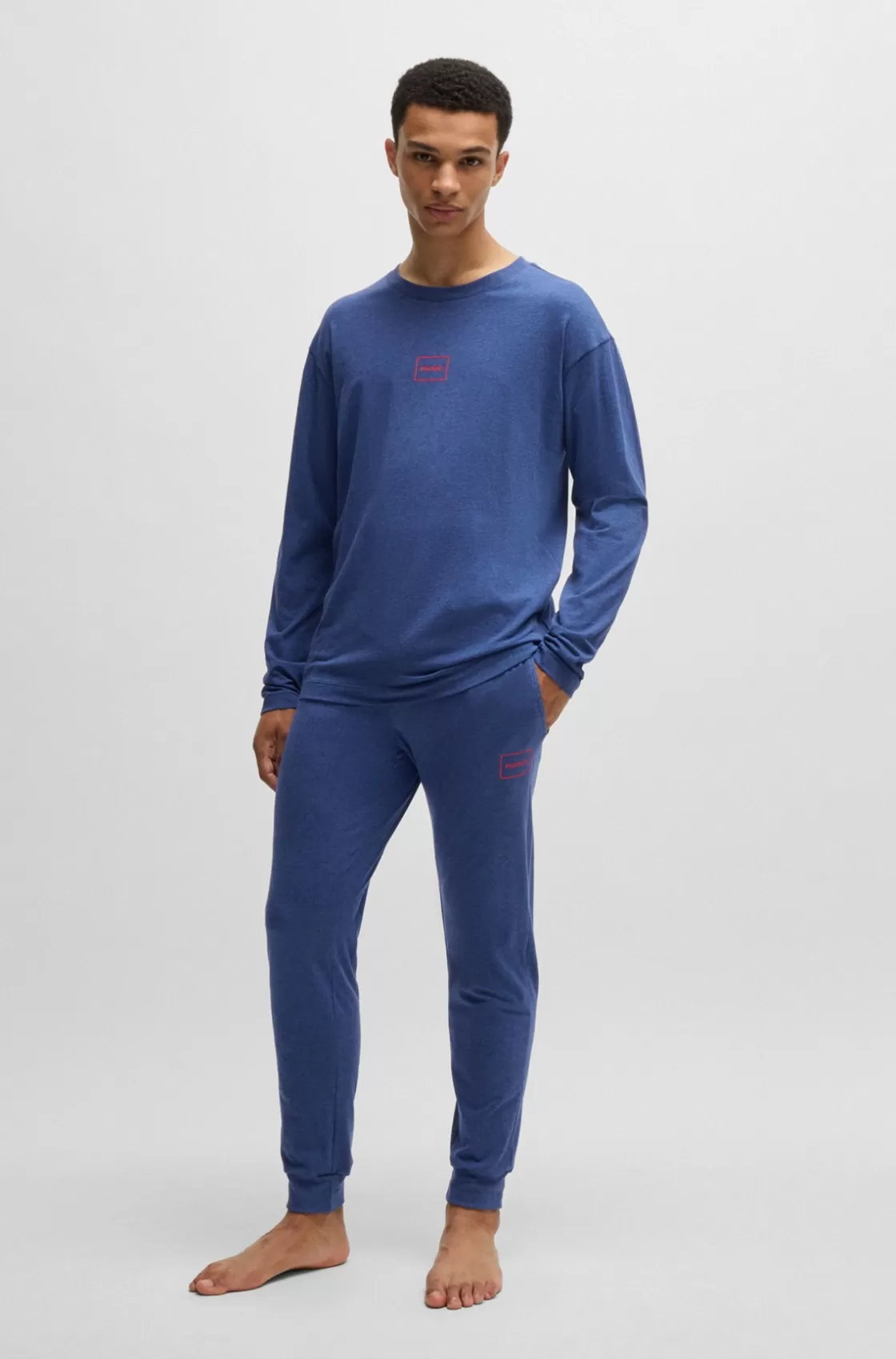 HUGO BOSS Stretch-cotton Tracksuit Bottoms With Logo Print Dark Blue Sale