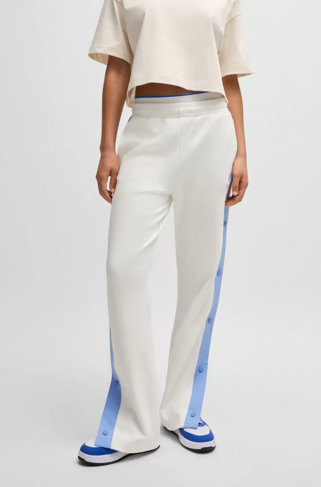 HUGO BOSS Stretch-cotton Tracksuit Bottoms With Side Tape White Best Sale