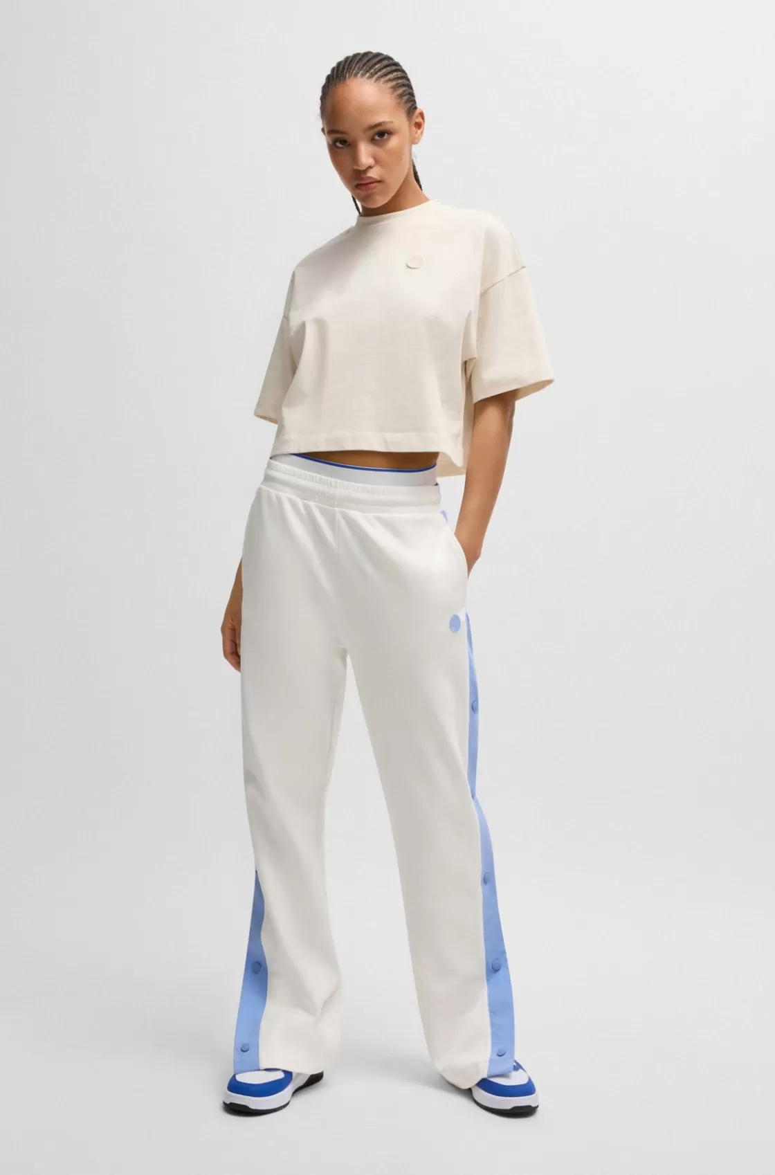 HUGO BOSS Stretch-cotton Tracksuit Bottoms With Side Tape White Best Sale