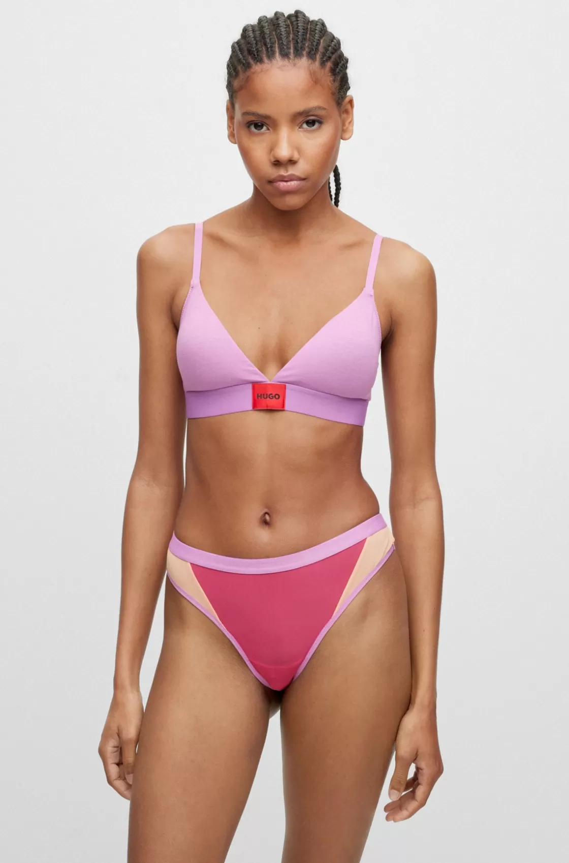 HUGO BOSS Stretch-cotton Triangle Bra With Red Logo Label Purple Flash Sale