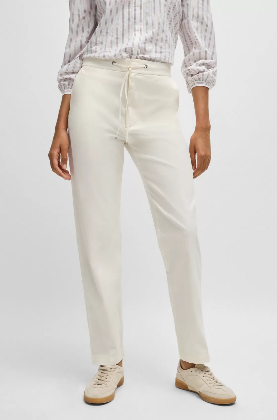 HUGO BOSS Stretch-cotton Trousers With Drawcord Waist White Store