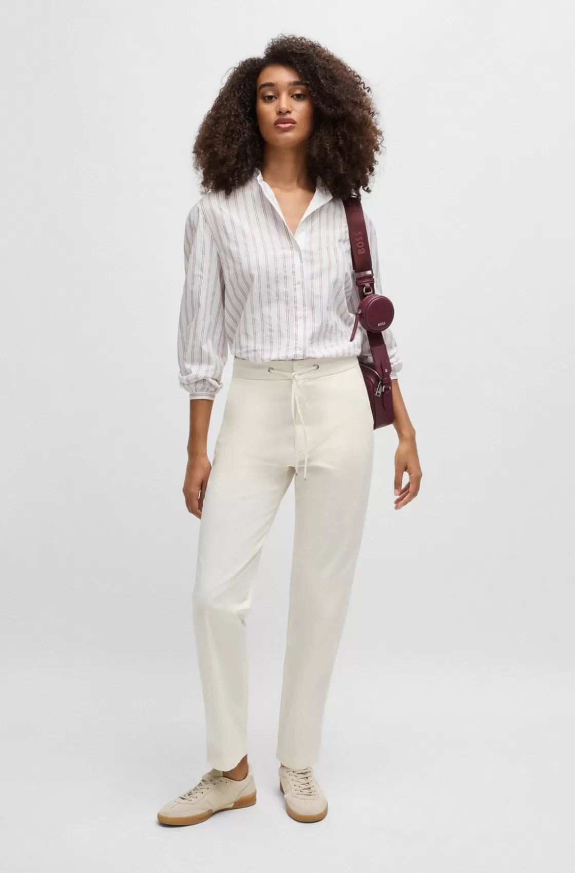 HUGO BOSS Stretch-cotton Trousers With Drawcord Waist White Store