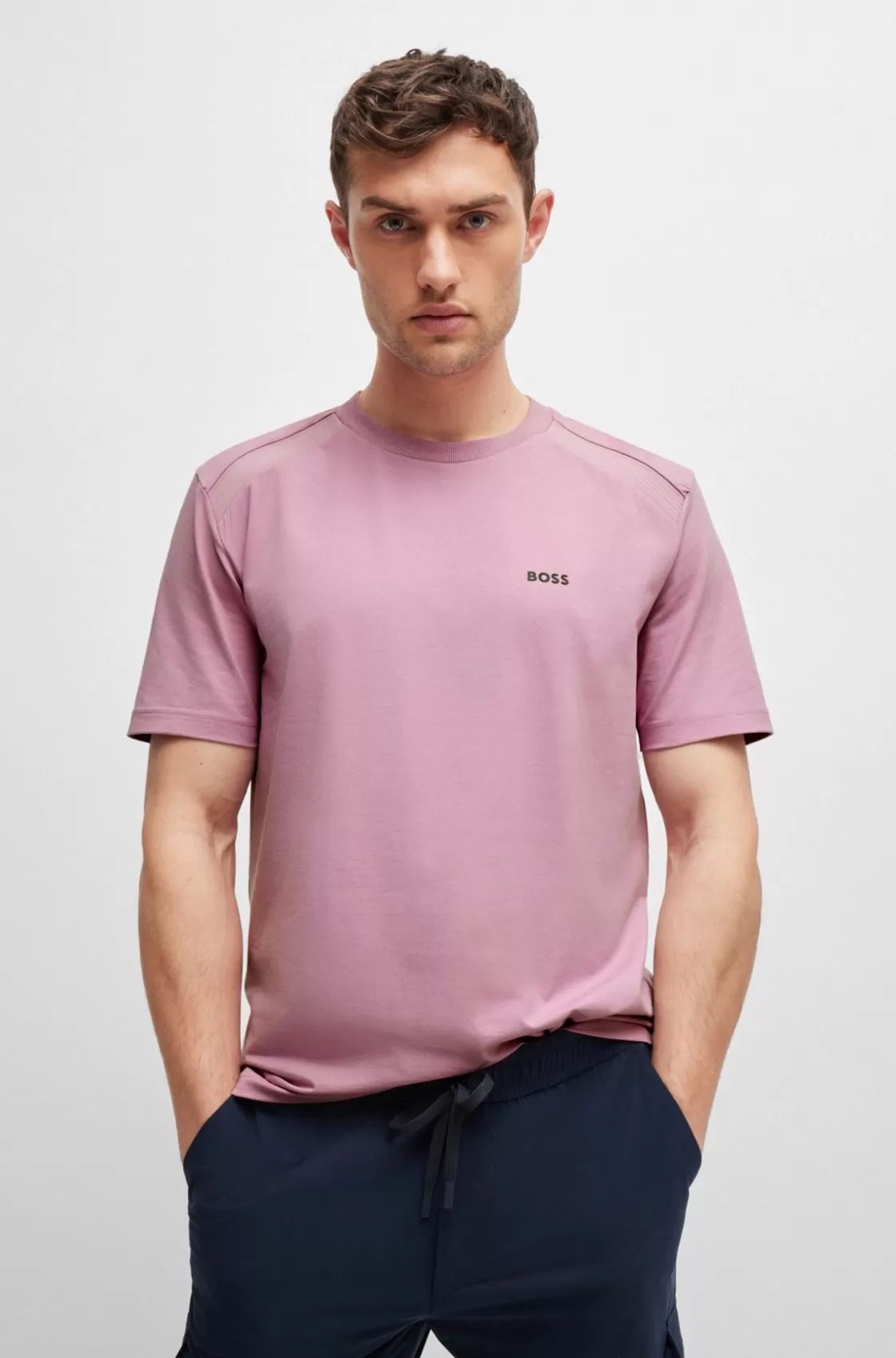 HUGO BOSS Stretch-cotton T-shirt With Crew Neckline And Logo Detail Light Purple Outlet