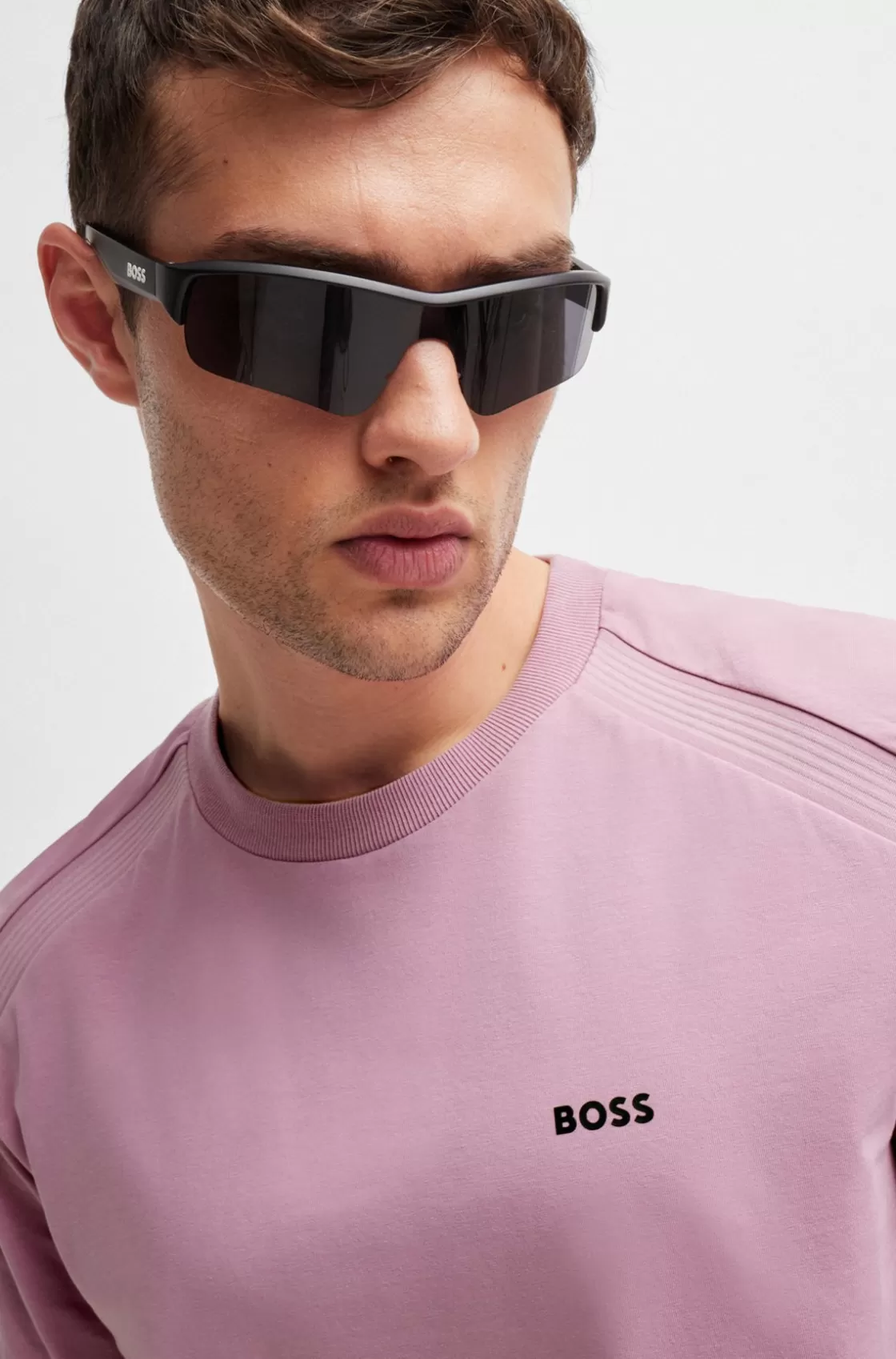 HUGO BOSS Stretch-cotton T-shirt With Crew Neckline And Logo Detail Light Purple Outlet