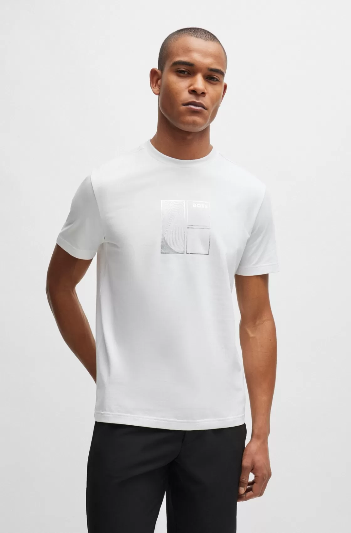 HUGO BOSS Stretch-cotton T-shirt With Metallic Artwork White Hot