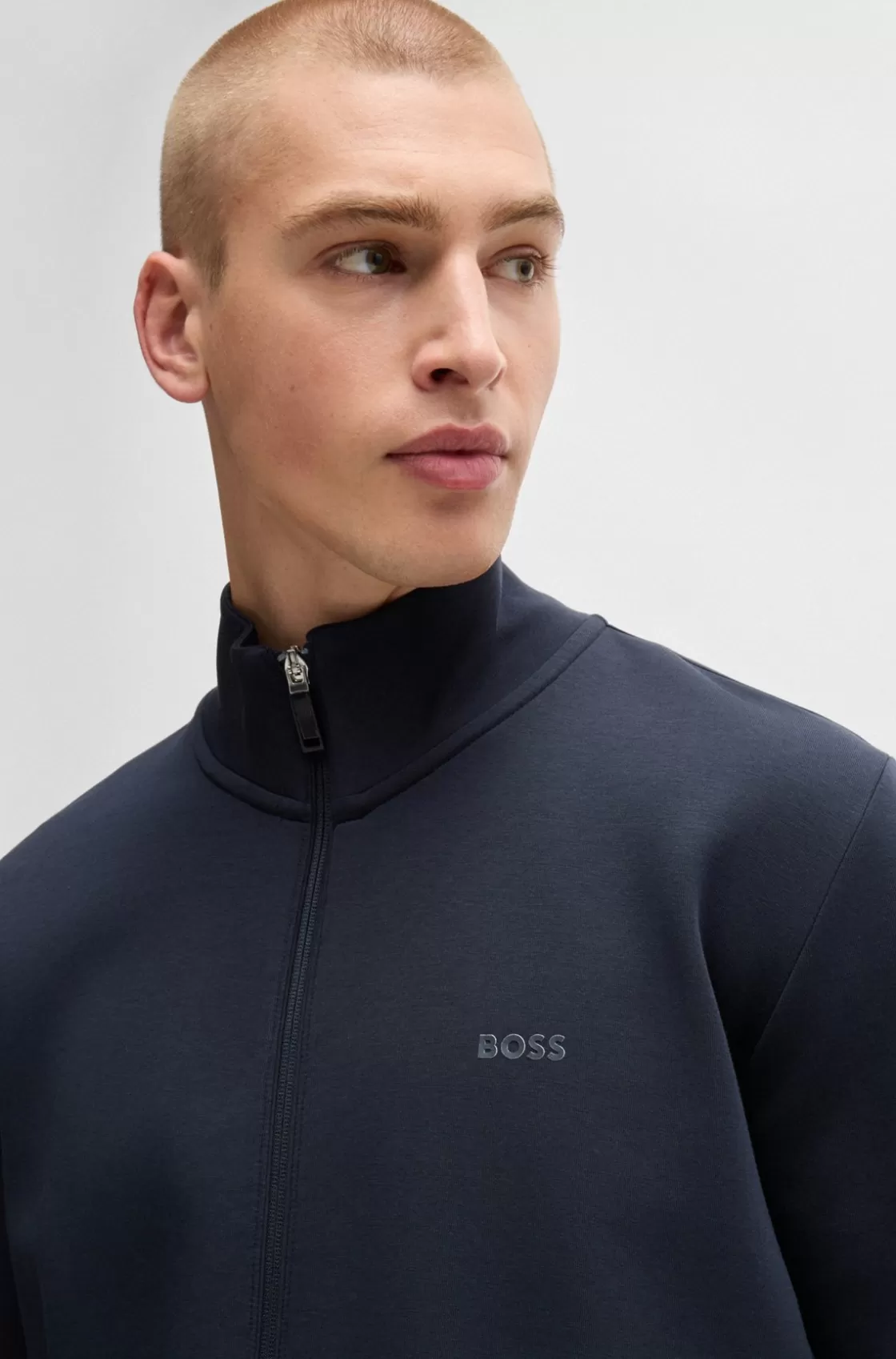 HUGO BOSS Stretch-cotton Zip-up Sweatshirt With Logo Print Dark Blue Shop