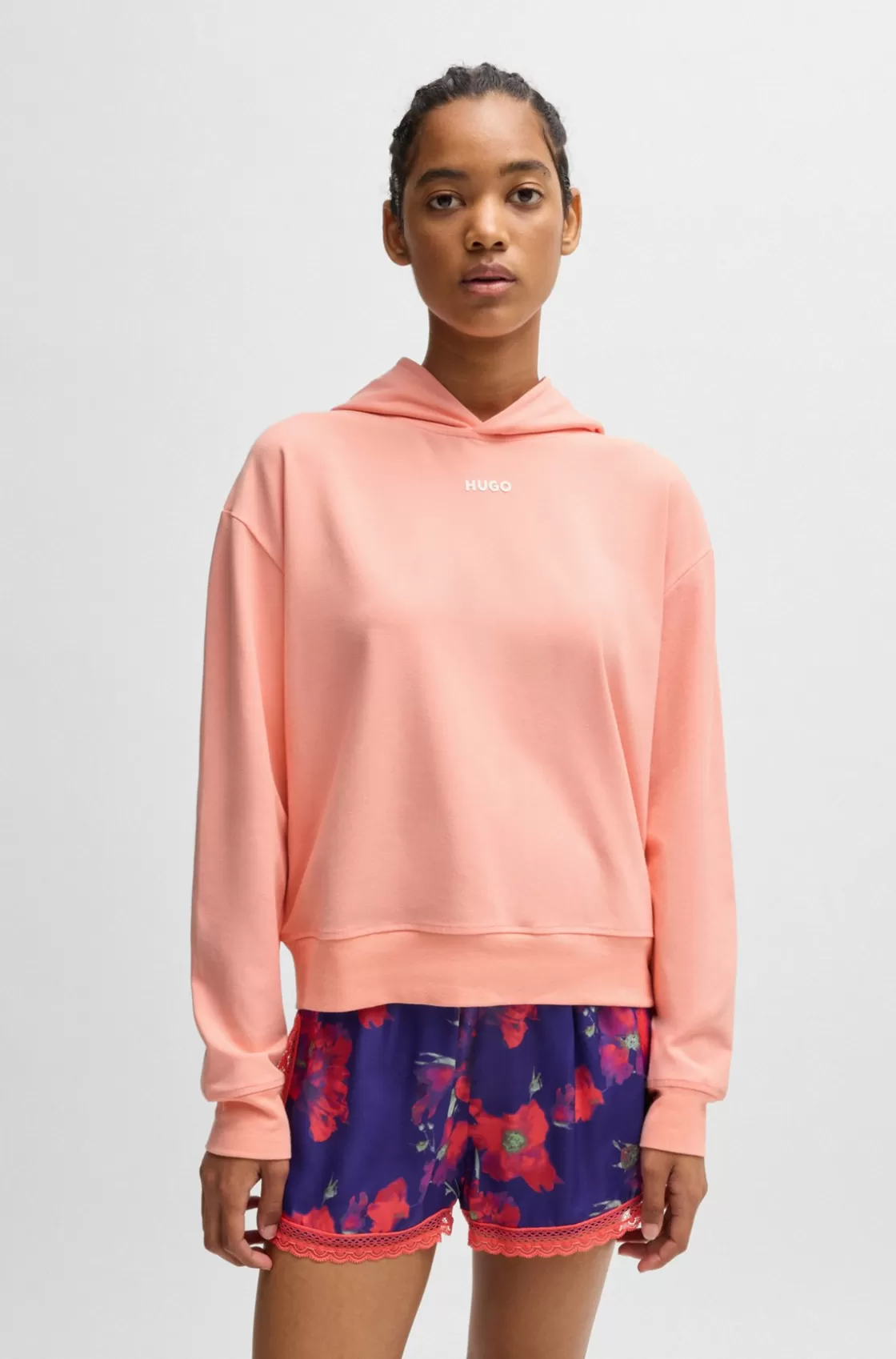 HUGO BOSS Stretch-jersey Hoodie With Logo Print Light Red Best Sale