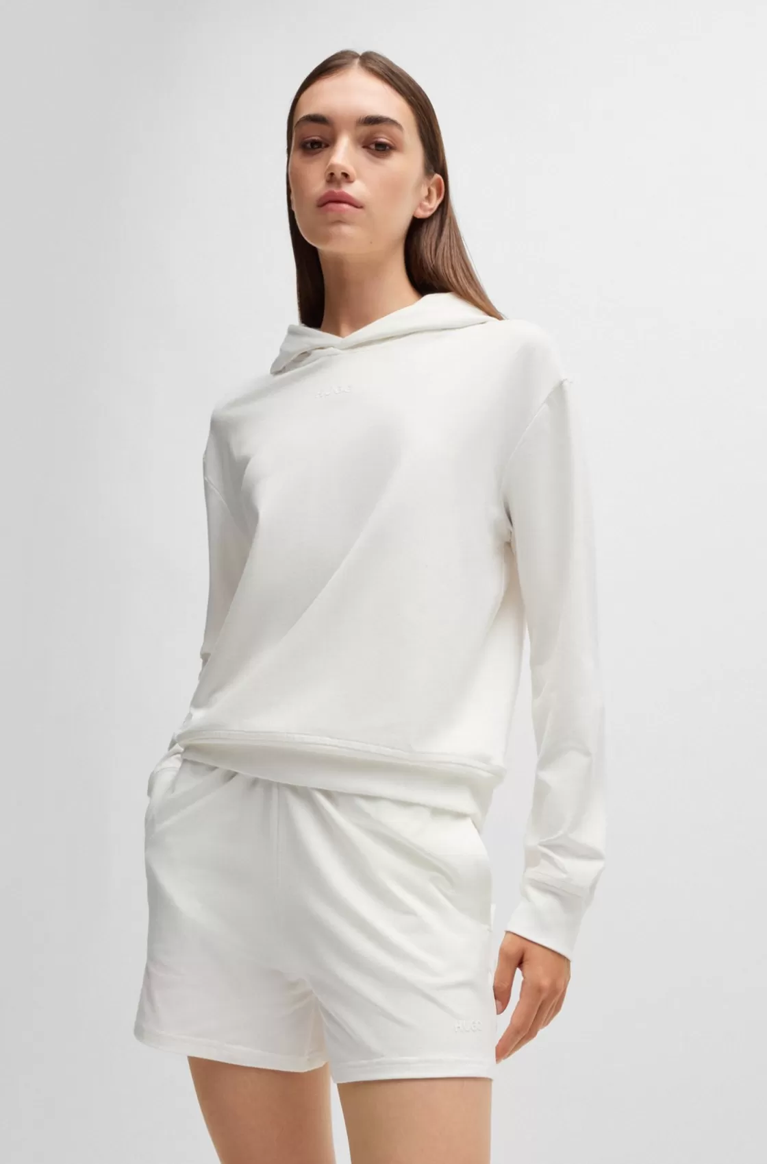 HUGO BOSS Stretch-jersey Hoodie With Logo Print White Sale