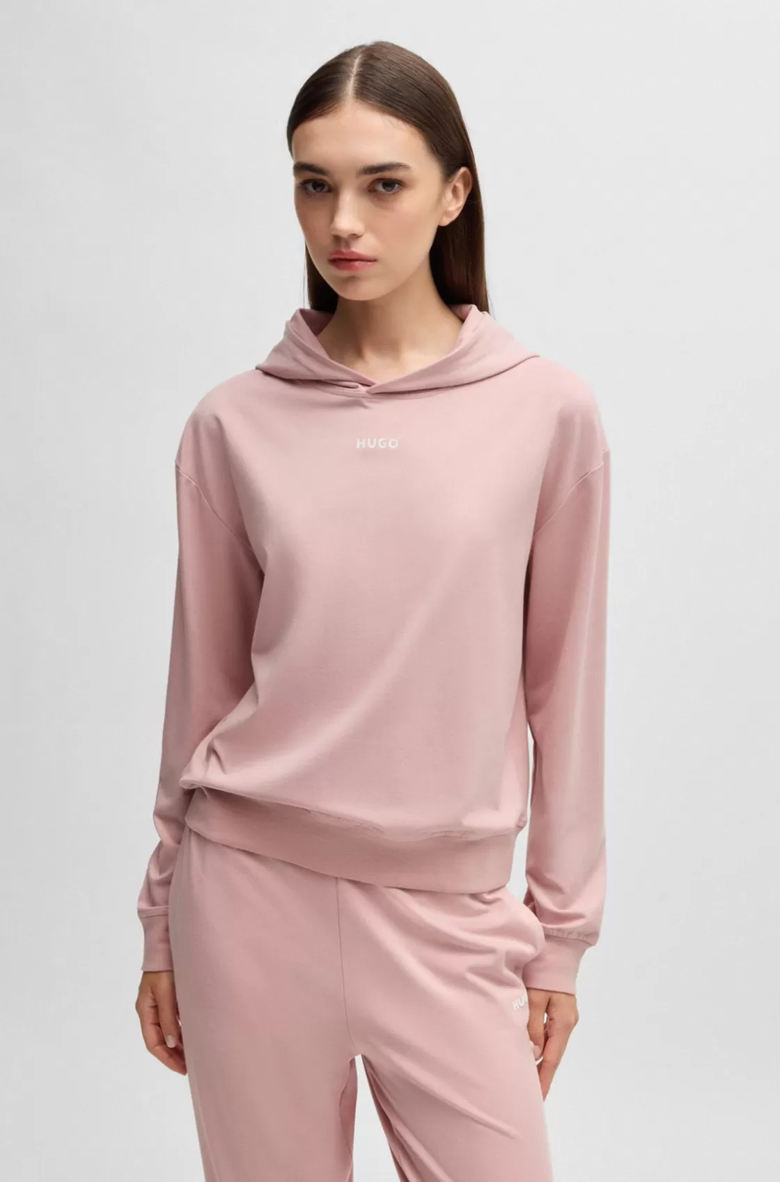 HUGO BOSS Stretch-jersey Hoodie With Logo Print light pink Best