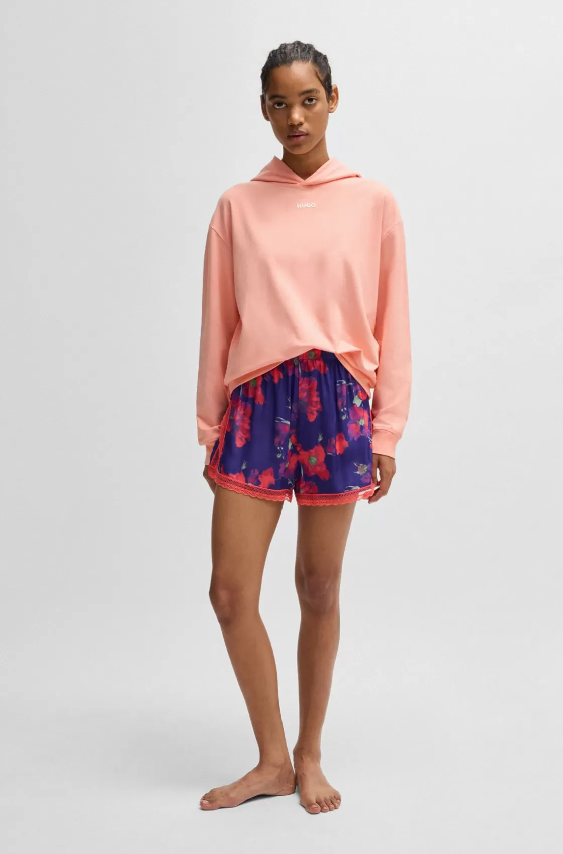 HUGO BOSS Stretch-jersey Hoodie With Logo Print Light Red Best Sale