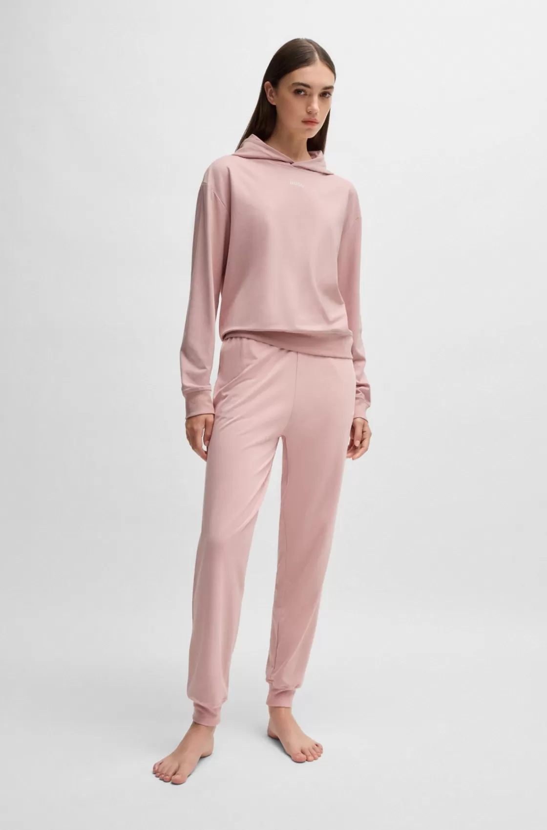 HUGO BOSS Stretch-jersey Hoodie With Logo Print light pink Best
