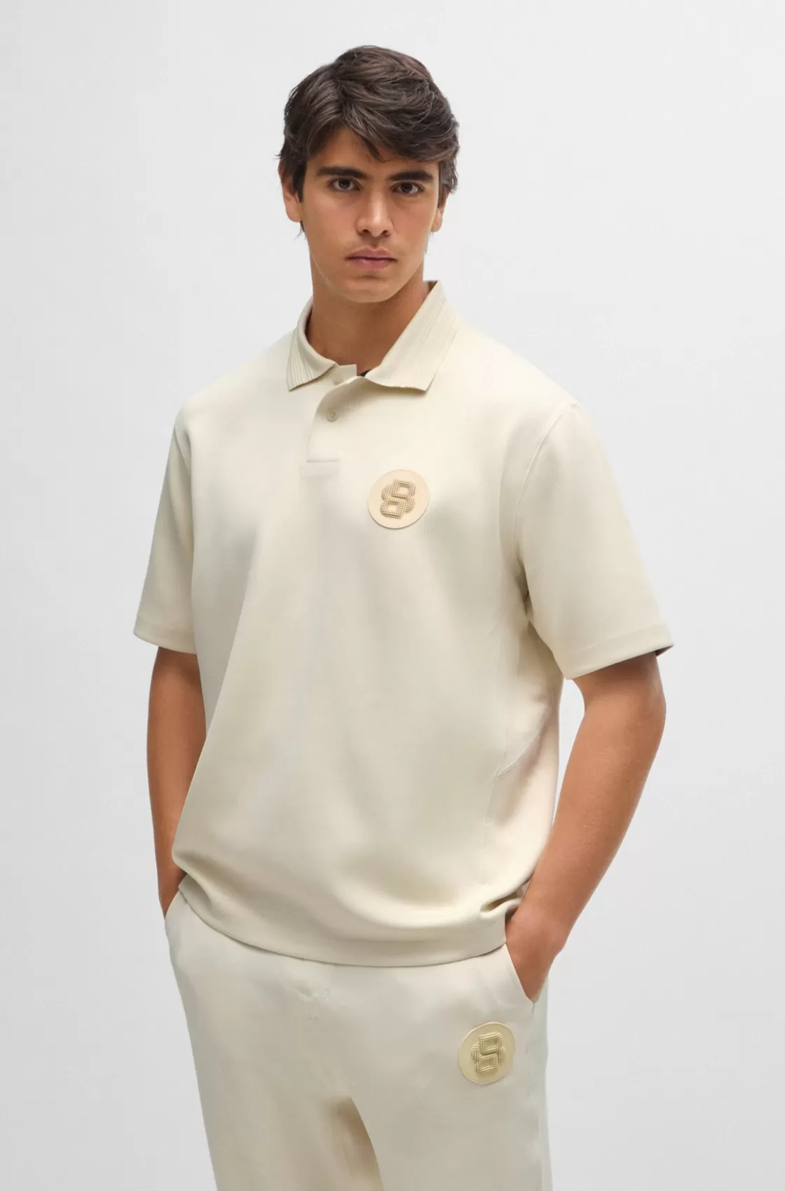 HUGO BOSS Stretch-jersey Polo Shirt With Double Monogram White Clearance