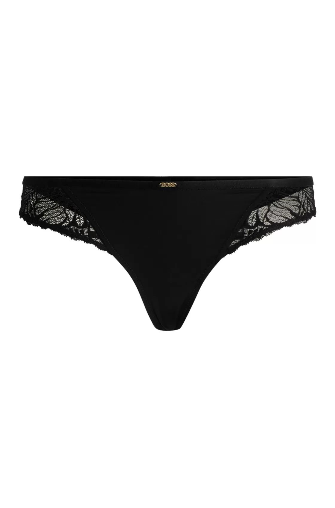 HUGO BOSS Stretch-lace Brazilian Briefs With Logo Trim Black Clearance