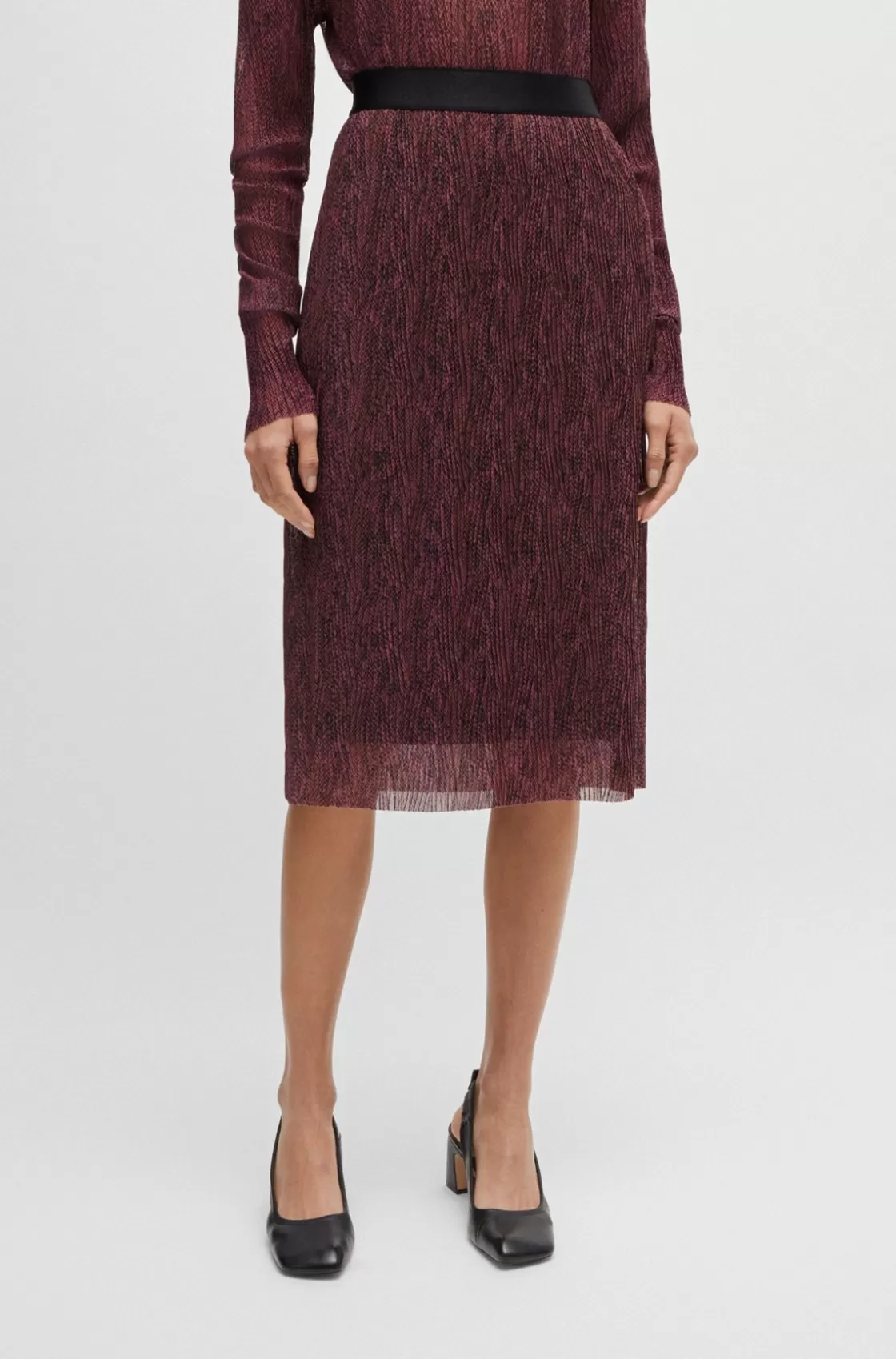 HUGO BOSS Stretch-tulle Slim-fit Skirt With Seasonal Print Patterned Cheap