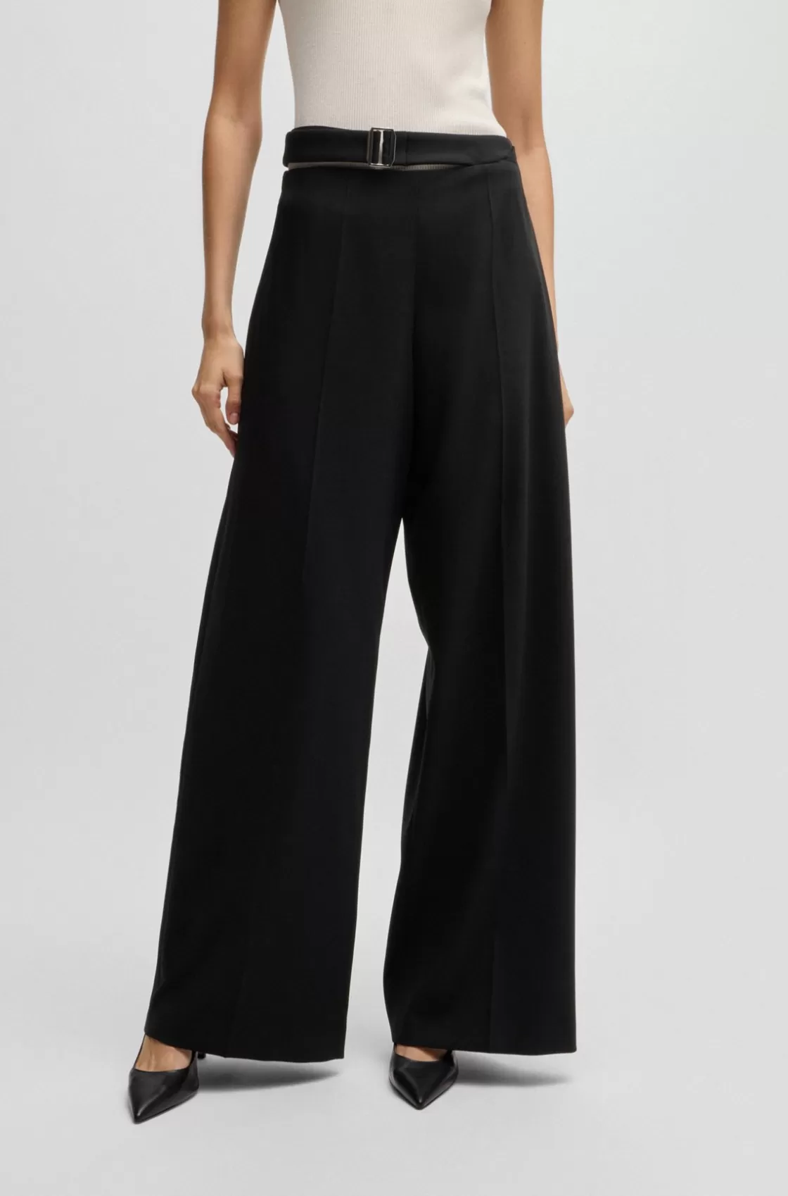 HUGO BOSS Stretch-wool Trousers With Feature Waist And Soft Drape Black Best Sale
