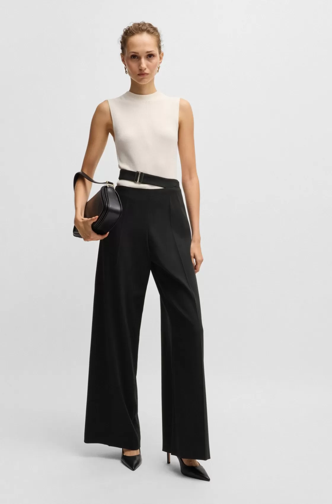 HUGO BOSS Stretch-wool Trousers With Feature Waist And Soft Drape Black Best Sale