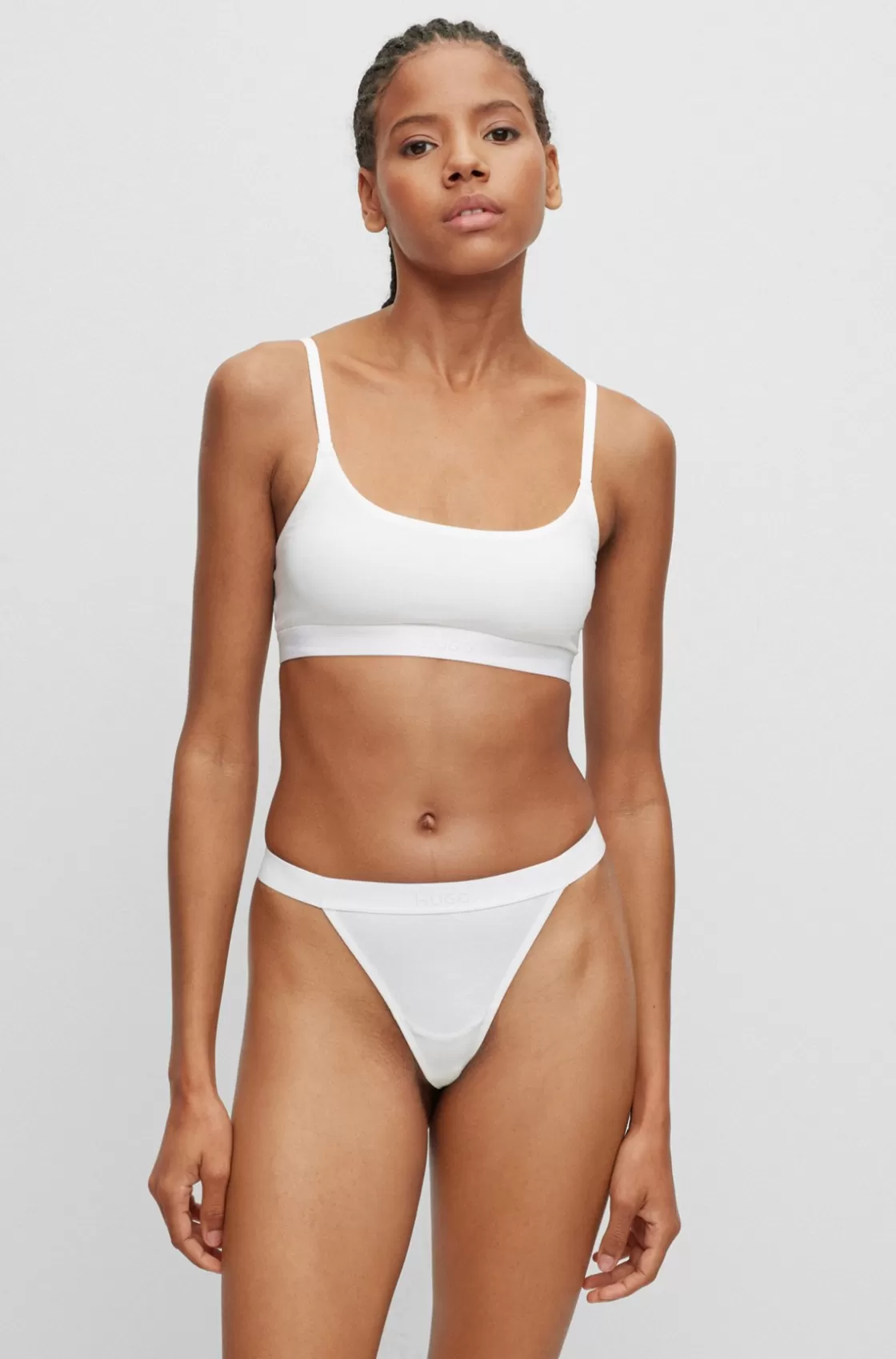 HUGO BOSS String Briefs In Stretch Modal With Logo Waistband White Outlet