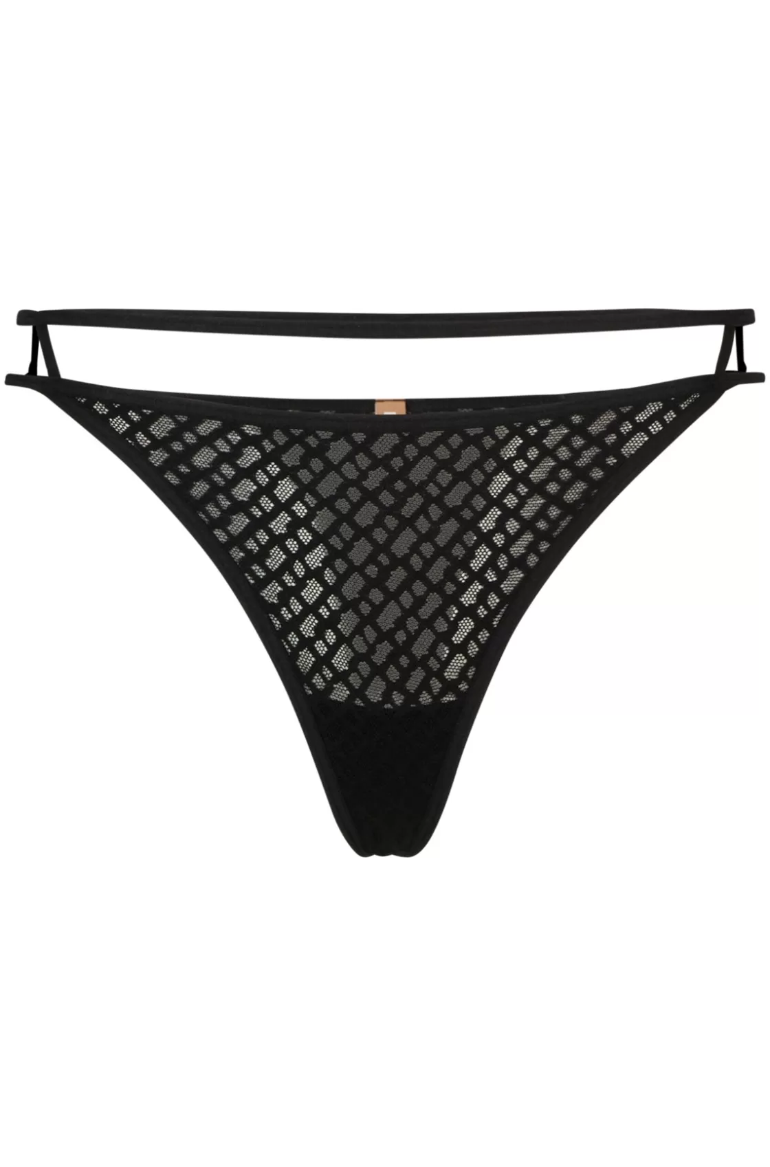 HUGO BOSS String Briefs With Monogram Pattern And Cut-out Details Black Outlet