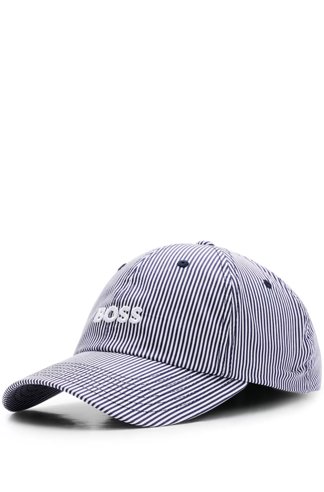 HUGO BOSS Striped Cap With Embroidered Logo In Cotton Poplin Dark Blue Store