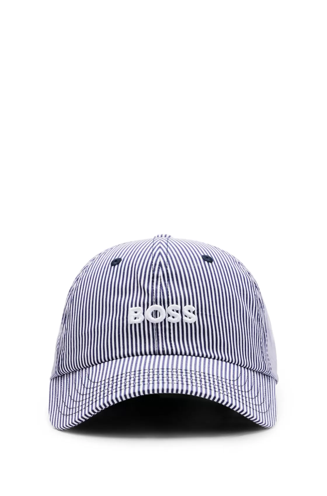 HUGO BOSS Striped Cap With Embroidered Logo In Cotton Poplin Dark Blue Store