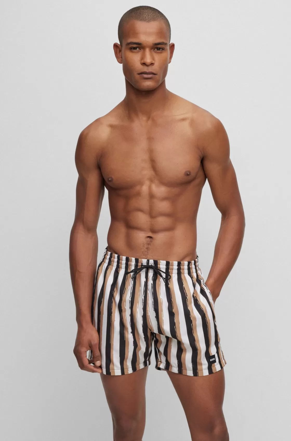 HUGO BOSS Striped Swim Shorts In Quick-drying Fabric Beige Online