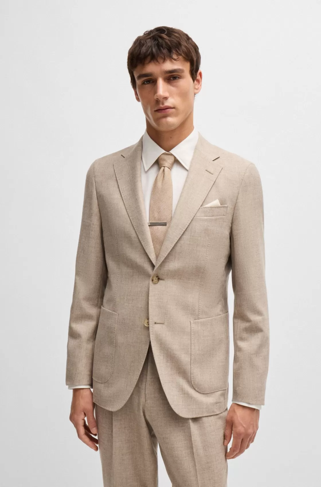 HUGO BOSS Structured Tie In An Italian Wool-silk Blend Beige Shop