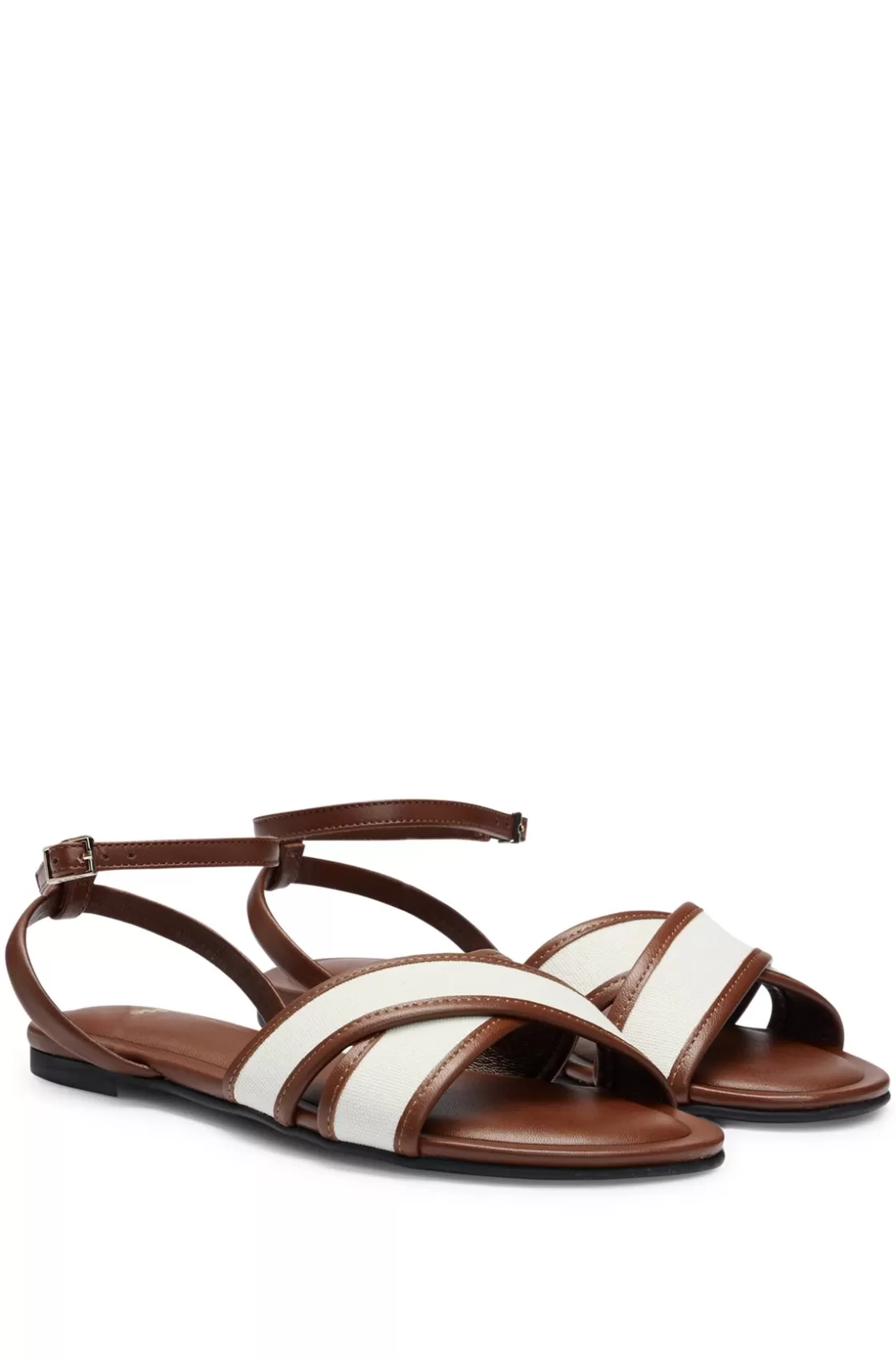 HUGO BOSS Structured-canvas Sandals With Leather Trims And Branding Brown Flash Sale
