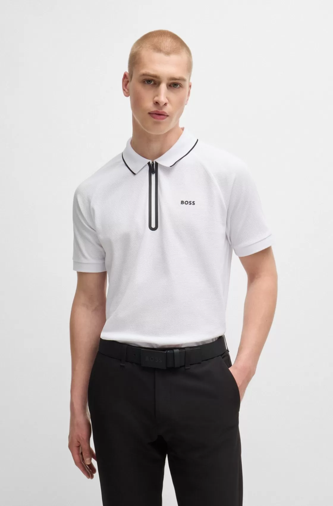 HUGO BOSS Structured-cotton Polo Shirt With Contrast Logo White Clearance